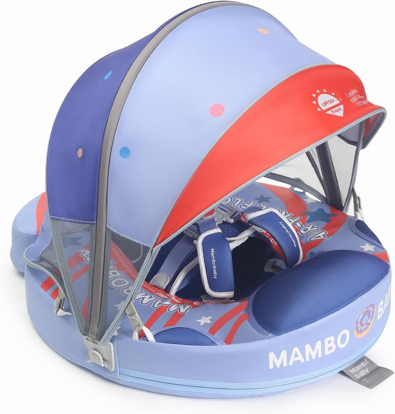 GENTEACO Mambobaby Baby Swim Float with Canopy Non-Inflatable Infant Pool Float with Tail 3-24 Months Avoid Flip Solid Skin-Friendly Material for Toddler Boys Girls - Image 1